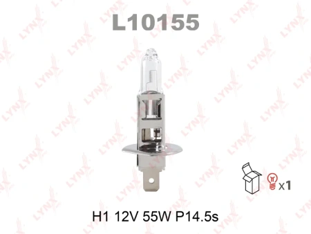 Лампа галогенная H1 LYNXauto 12В, 55Вт 3000-3700К (тёплый белый) P14.5s